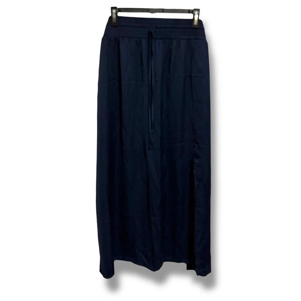 Chicos Navy Blue Smocked Waist Drawstring Maxi Skirt Side Slits 3 US 16/18 XL